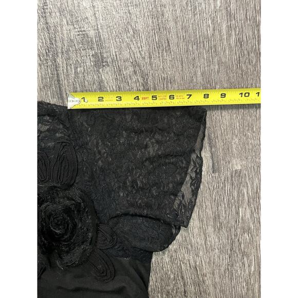 Blueheaven 3X Black Lace Sleeve Top Floral Stretch Blouse Plus Size Women’s - Picture 6 of 7